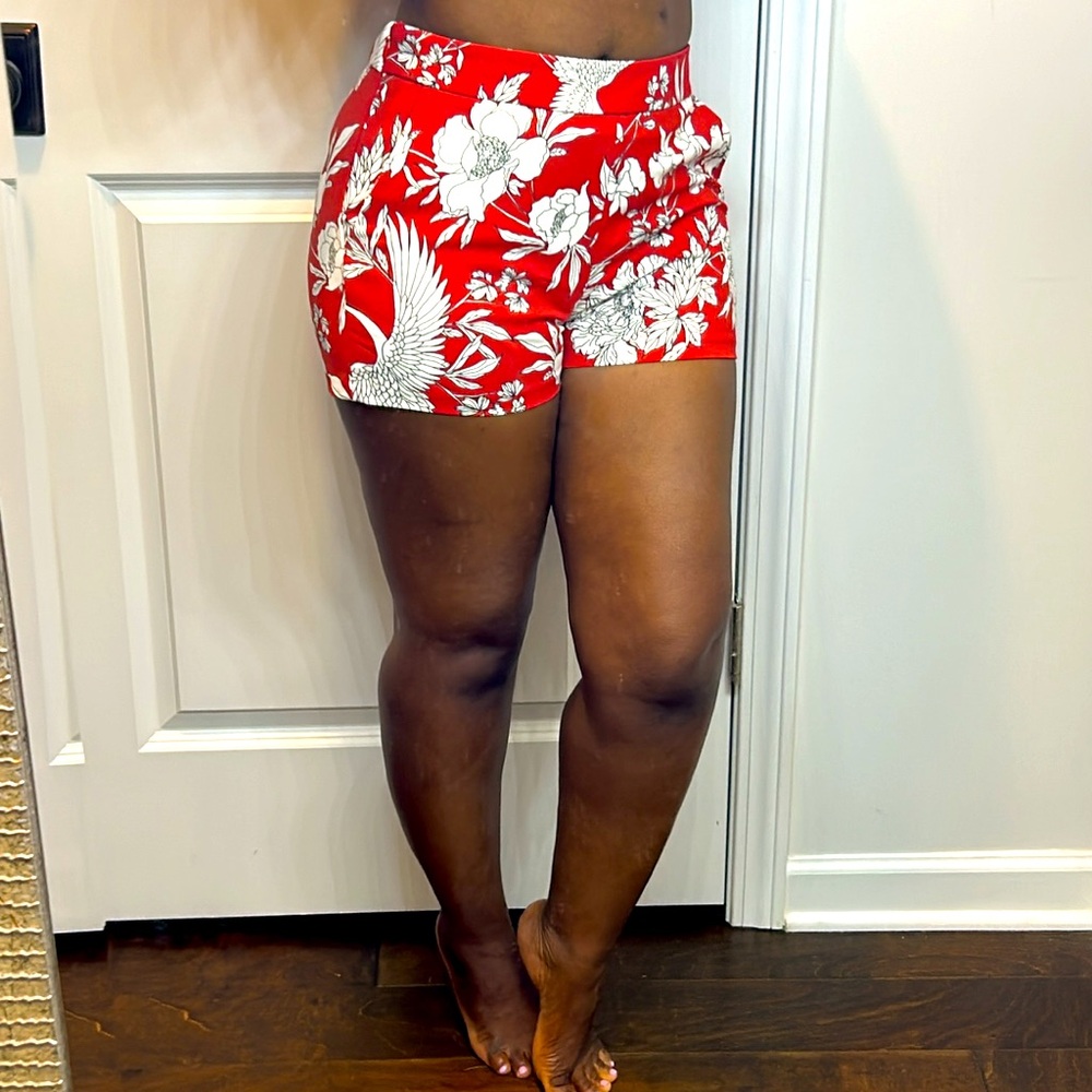 Express floral cotton short red white midrise